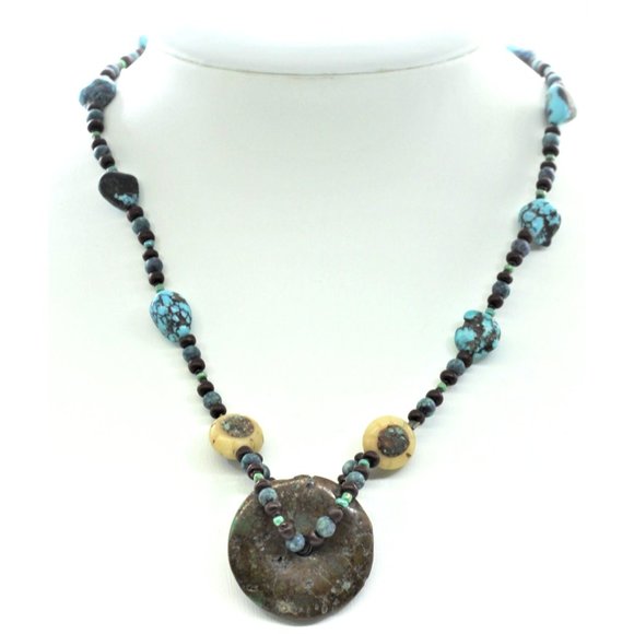 925 STERLING TURQUOISE antique,primitive, native,handmade necklace 17" 23.5 gram - Picture 8 of 10